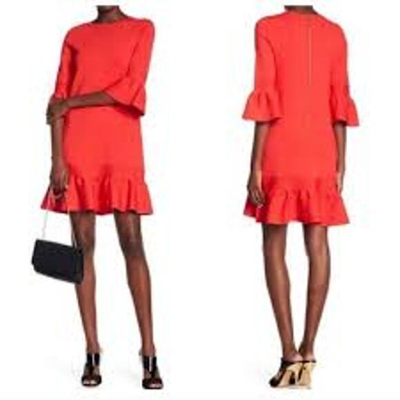 Ted Baker Tynia Dress Red Ruffle Hem Bell Sleeves Knit Holiday Party Women 6 - Picture 1 of 14